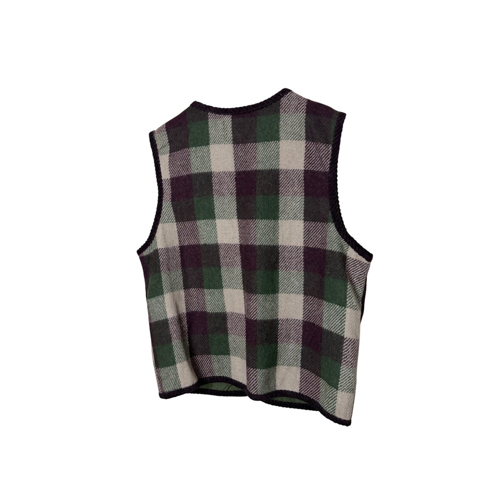 Vintage TanTrums Wool Blend Embroidered Plaid Vest Green Burgundy Womens Medium - Picture 5 of 5